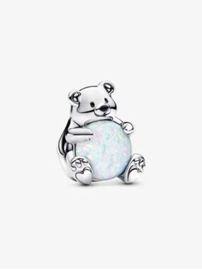 Silver Teddy Bear Opal Charm - White Opalescent Accent